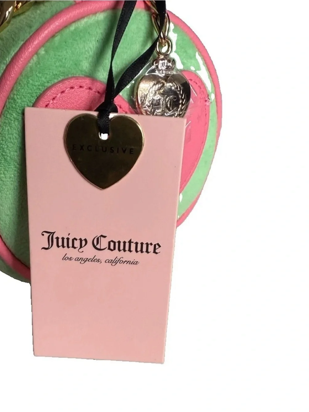 Juicy Couture Retro Green Pink Scottie Dog Barrel Crossbody Bag Charm Set 2pc